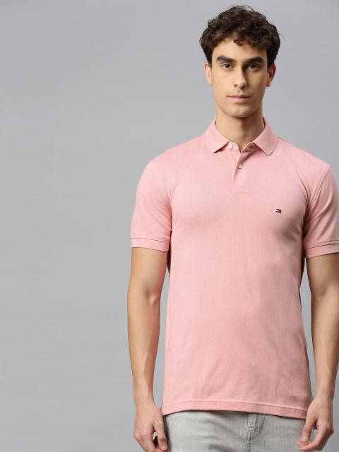 

Tommy Hilfiger Men Pink Solid Polo Collar T-shirt