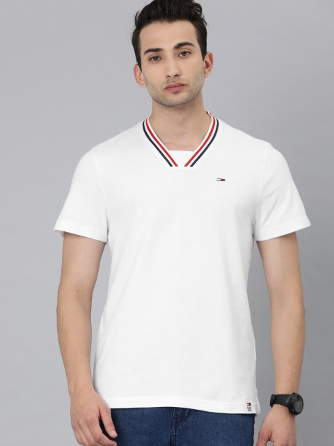 

Tommy Hilfiger Men White Solid V-Neck Sustainable Organic Cotton T-shirt