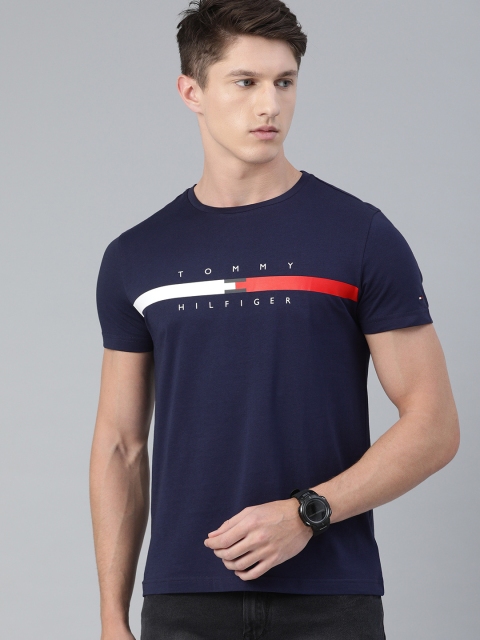 

Tommy Hilfiger Men Navy Blue Printed Round Neck Pure Cotton T-shirt