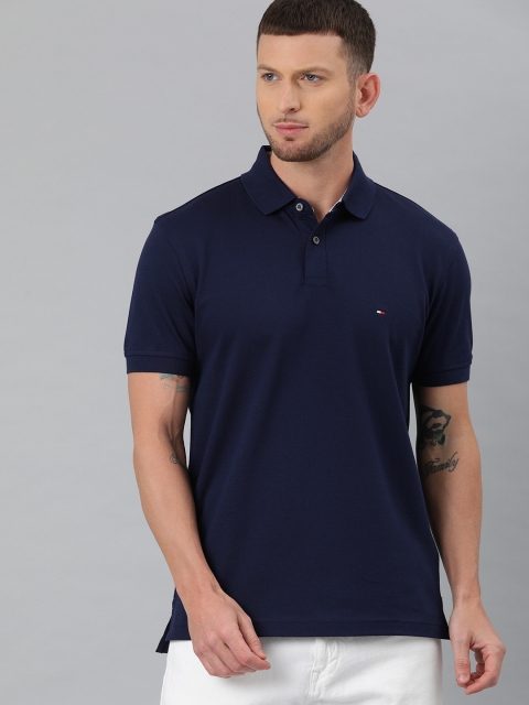 

Tommy Hilfiger Men Navy Blue Solid Polo Collar T-shirt