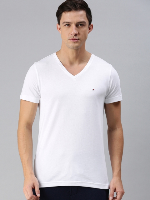 

Tommy Hilfiger Men White Solid V-Neck Pure Cotton T-shirt