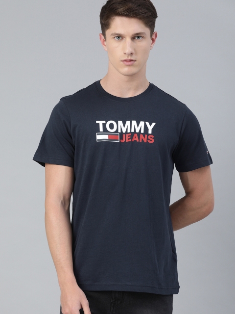 

Tommy Hilfiger Men Navy Blue Printed Round Neck Pure Cotton T-shirt