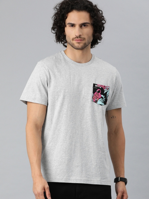

Tommy Hilfiger Men Grey Melange Solid Round Neck T-shirt with Pocket Detailing
