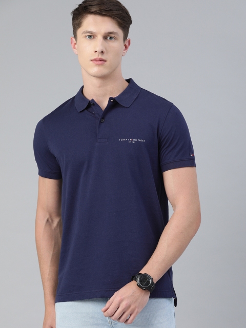

Tommy Hilfiger Men Navy Blue Slim Fit Solid Polo Collar T-shirt