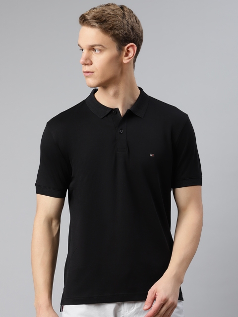 

Tommy Hilfiger Men Black Pure Cotton Solid Polo Collar T-shirt