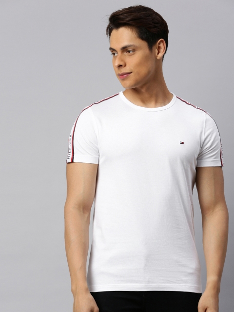 

Tommy Hilfiger Men White Shoulder Tape Printed Round Neck T-shirt
