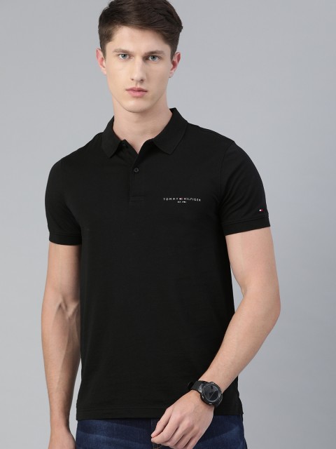 

Tommy Hilfiger Men Black Slim Fit Solid Polo Collar T-shirt