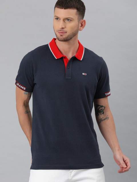 

Tommy Hilfiger Men Navy Blue Solid Polo Collar T-shirt