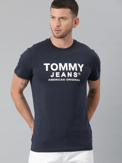 

Tommy Hilfiger Men Navy Blue Printed Round Neck Pure Cotton T-shirt