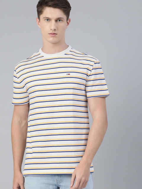 

Tommy Hilfiger Men White Striped Round Neck Pure Cotton T-shirt