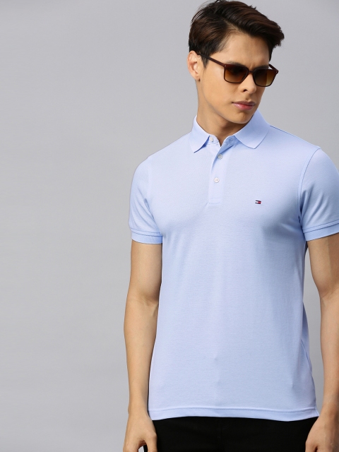 

Tommy Hilfiger Men Blue Solid Slim Fit Polo Collar T-shirt
