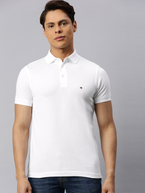 

Tommy Hilfiger Men White Solid Polo Collar T-shirt
