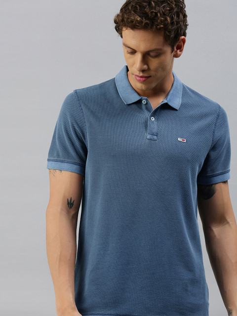 

Tommy Hilfiger Men Blue Polo Collar Pure Cotton T-shirt
