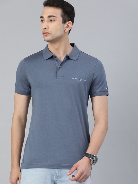 

Tommy Hilfiger Men Blue Solid Polo Collar T-shirt