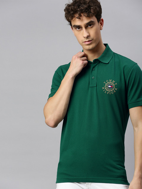 

Tommy Hilfiger Men Green Printed Polo Collar Pure Cotton T-shirt