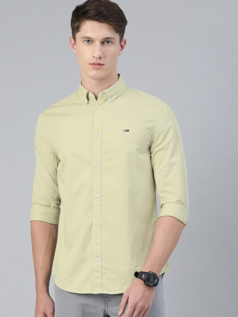 

Tommy Hilfiger Men Beige Slim Fit Solid Organic Cotton Casual Shirt