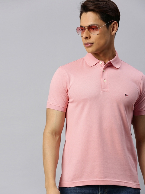 

Tommy Hilfiger Men Pink Solid Polo Collar T-shirt