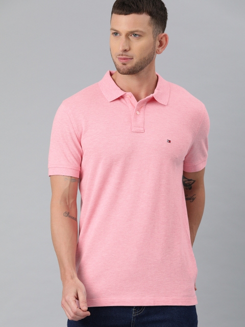 

Tommy Hilfiger Men Pink Solid Polo Collar T-shirt