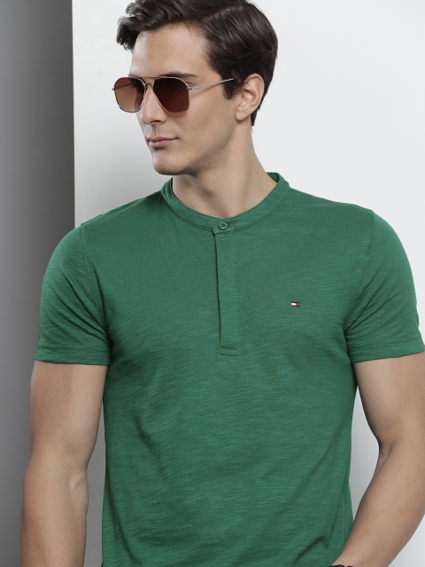 

Tommy Hilfiger Men Green Self Designed Henley Neck T-shirt