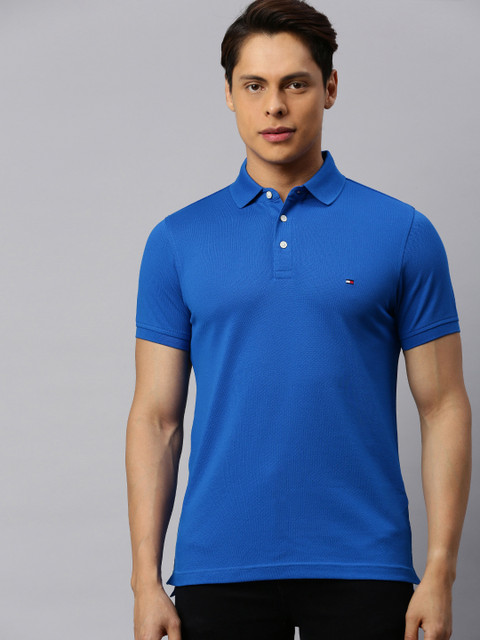 

Tommy Hilfiger Men Blue Solid Polo Collar T-shirt