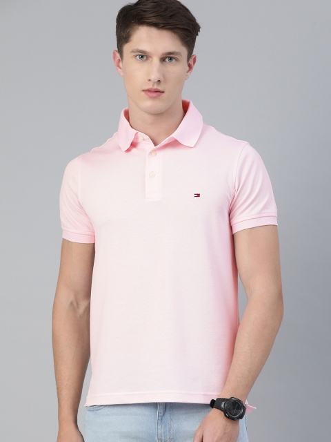 

Tommy Hilfiger Men Pink Solid Polo Collar T-shirt