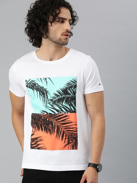 

Tommy Hilfiger Men White Printed Round Neck Pure Cotton T-shirt
