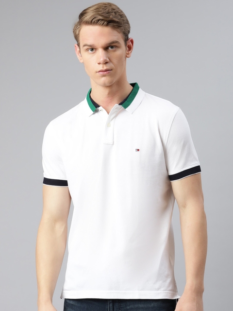

Tommy Hilfiger Men White Solid Polo Collar Pure Cotton T-shirt