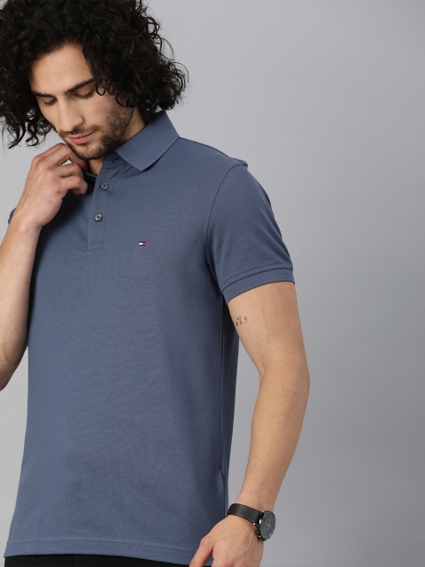 

Tommy Hilfiger Men Blue Slim Fit Solid Polo Collar T-shirt