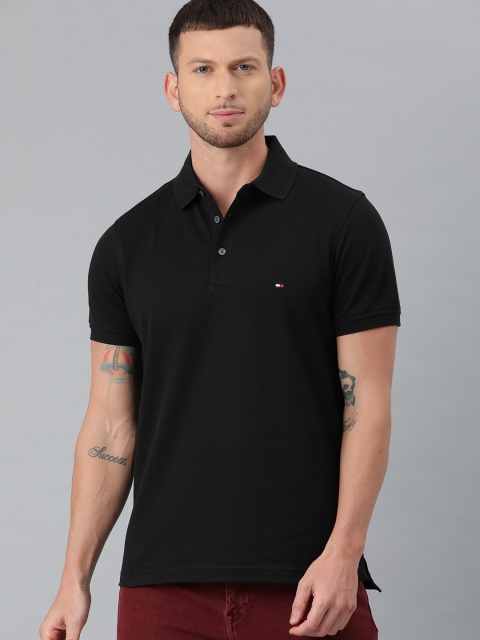 

Tommy Hilfiger Men Black Solid Polo Collar T-shirt