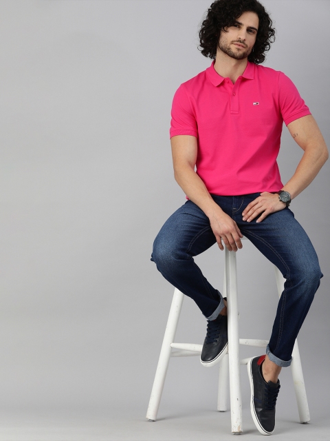 

Tommy Hilfiger Men Pink Solid Brand Logo Applique Detail Polo Collar T-shirt