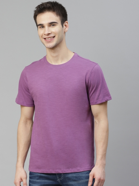

Mast & Harbour Men Purple Solid Pure Cotton T-shirt