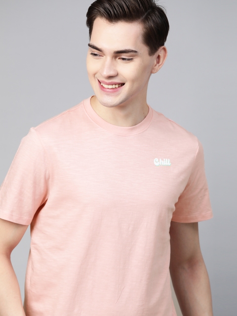 

Mast Harbour Men Peach-Coloured Pure Cotton Handcrafted Pure Cotton T-shirt