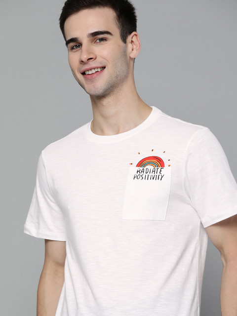 

Mast & Harbour Men White Solid Pocket Detailing Pure Cotton T-shirt