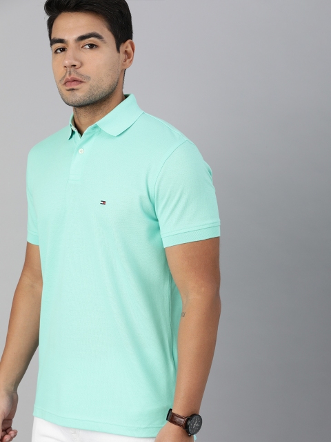 

Tommy Hilfiger Men Sea Green Solid Polo Collar T-shirt
