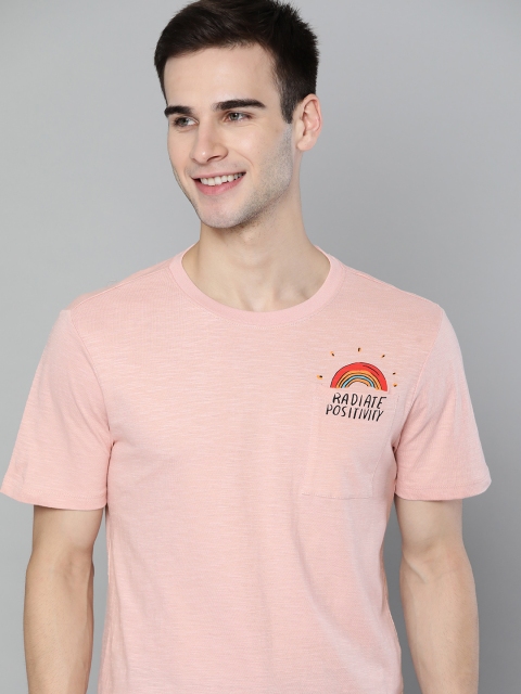 

Mast & Harbour Men Pink Solid Pocket Detailing Pure Cotton T-shirt