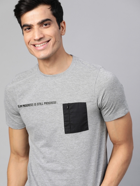 

Mast & Harbour Men Grey Melange Typography Printed T-shirt