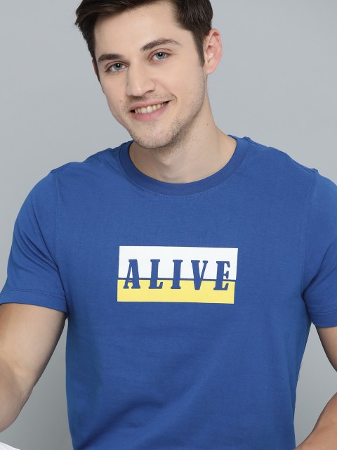 

Mast & Harbour Men Blue Printed Round Neck Pure Cotton T-shirt