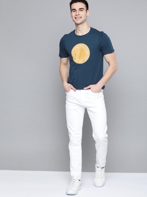 

Mast & Harbour Men Navy Blue Pure Cotton Printed Round Neck T-shirt