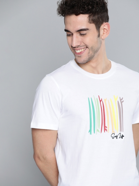 

Mast & Harbour Men White Pure Cotton Printed Round Neck T-shirt