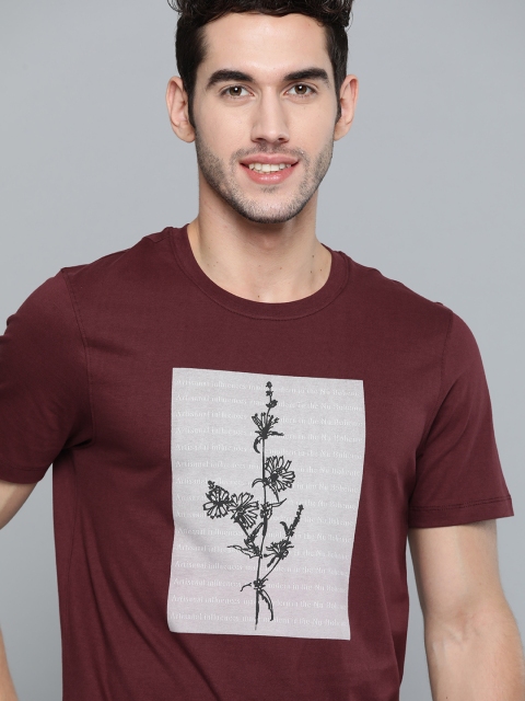 

Mast & Harbour Men Burgundy & White Printed Cotton Round Neck T-shirt