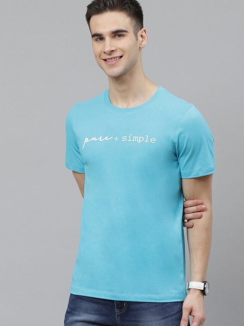 

Mast & Harbour Men Blue Cotton Printed Detail Round Neck T-shirt
