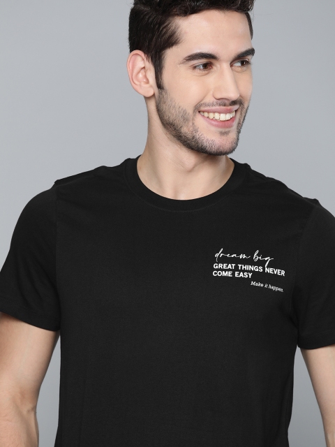 

Mast & Harbour Men Black Pure Cotton Solid Round Neck T-shirt