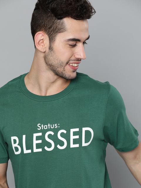

Mast & Harbour Men Green & White Pure Cotton Printed Round Neck T-shirt