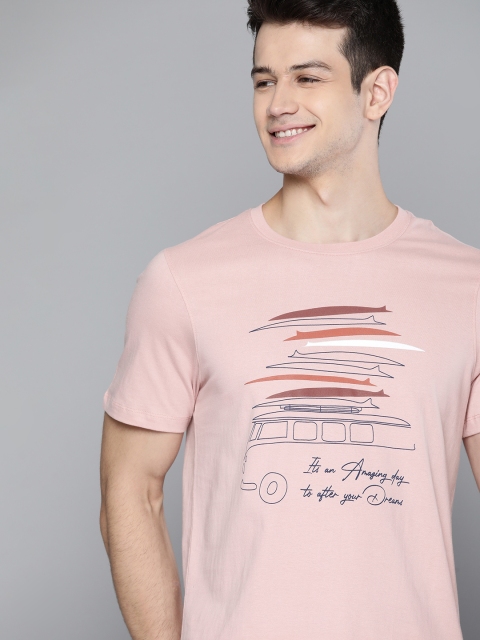 

Mast & Harbour Men Pink Pure Cotton Typography Printed T-shirt