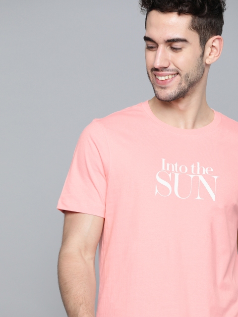 

Mast & Harbour Men Pink Pure Cotton Printed Round Neck T-shirt