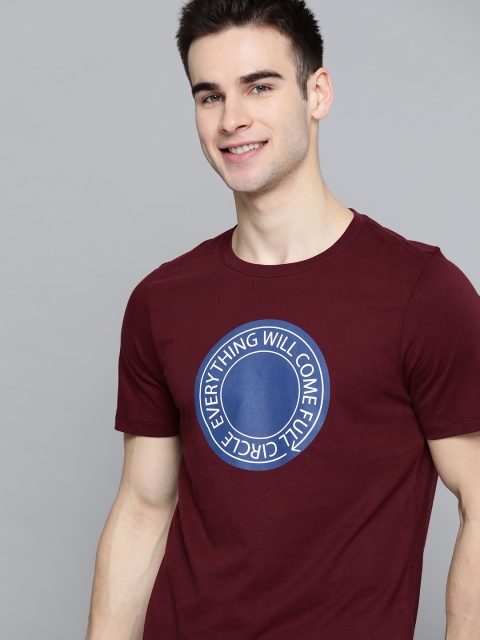 

Mast & Harbour Men Maroon Pure Cotton Printed Round Neck T-shirt