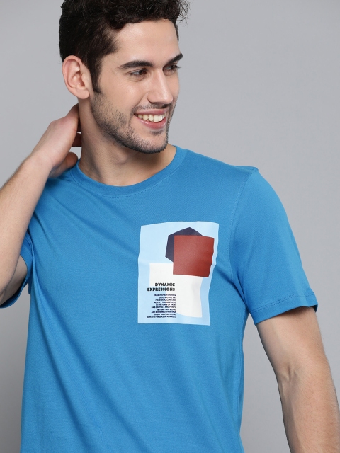 

Mast & Harbour Men Blue Pure Cotton Solid Round Neck T-shirt