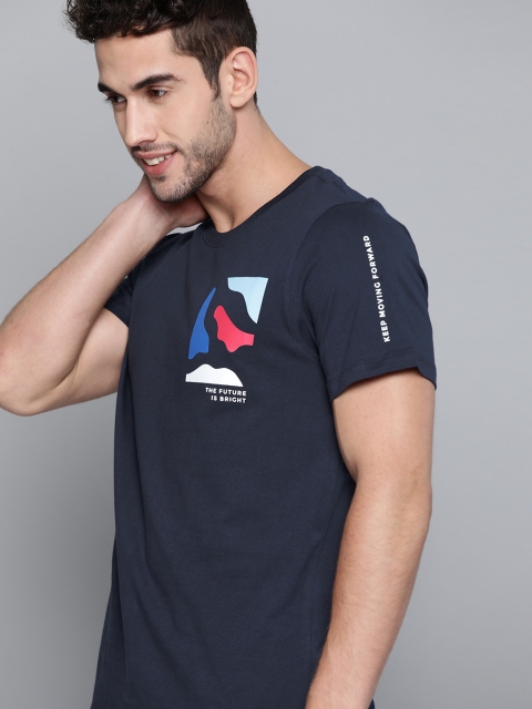

Mast & Harbour Men Navy Blue Pure Cotton Printed Detail Round Neck T-shirt
