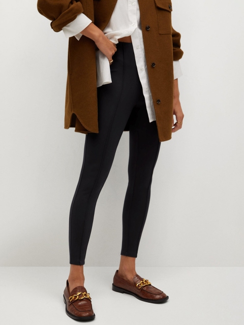 

MANGO Women Black Solid Treggings