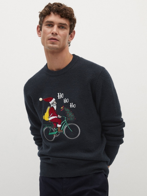 

MANGO MAN Navy Blue Applique Pullover